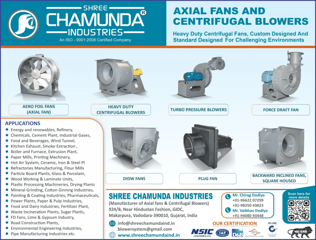 Shree Chamunda Industries axial fan, centrifugal blower, turbo pressure, industrial exhaust manufacturer Vadodara Gujarat