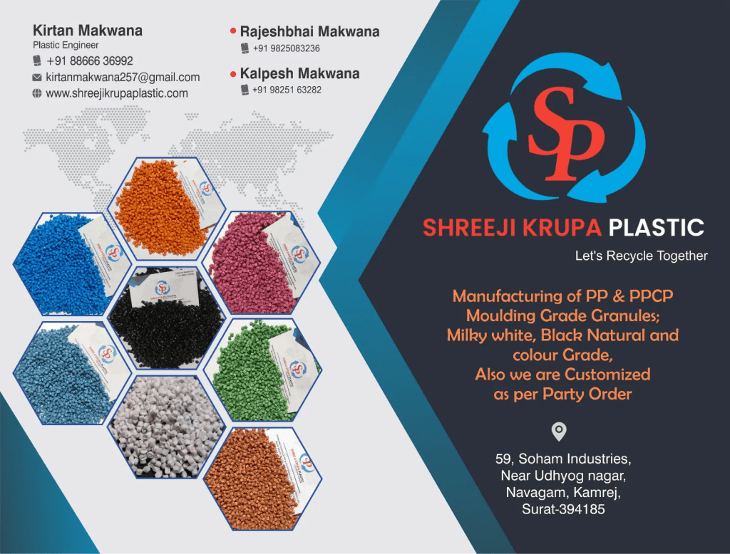 Shreeji Krupa Plastic manufacturer supplier PP granule, PPCP granule, color recycled plastic molding grade Surat Gujarat